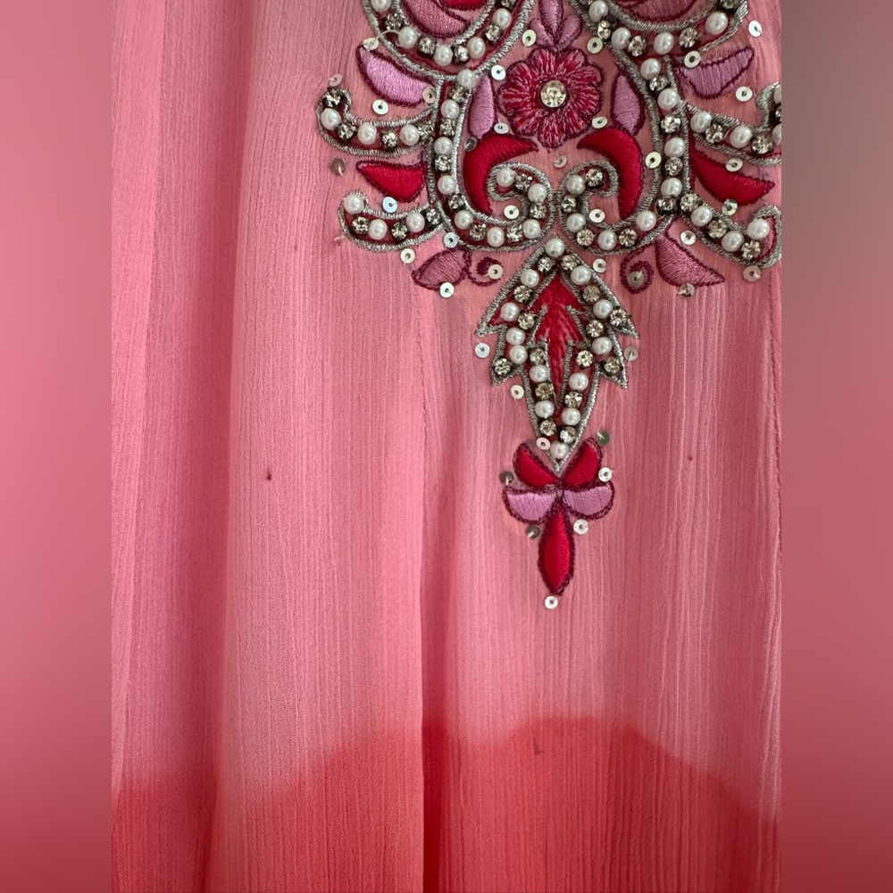 Pink and Red Embellished Long Sleeve Dress - Picture 4 of 13